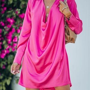 Vici Satin Collared Drape Mini Dress